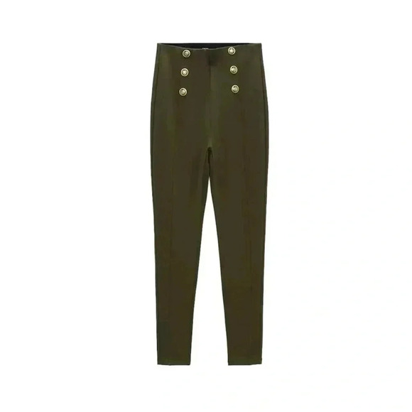 Zara Gold Button Military High Rise Leggings - Picture 1 of 6